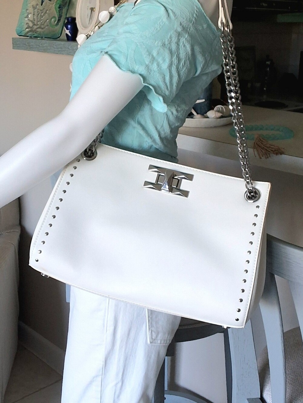 I.N.C International Concepts Harper Stud Shoulder/Crossbody Bag White - NWOT
